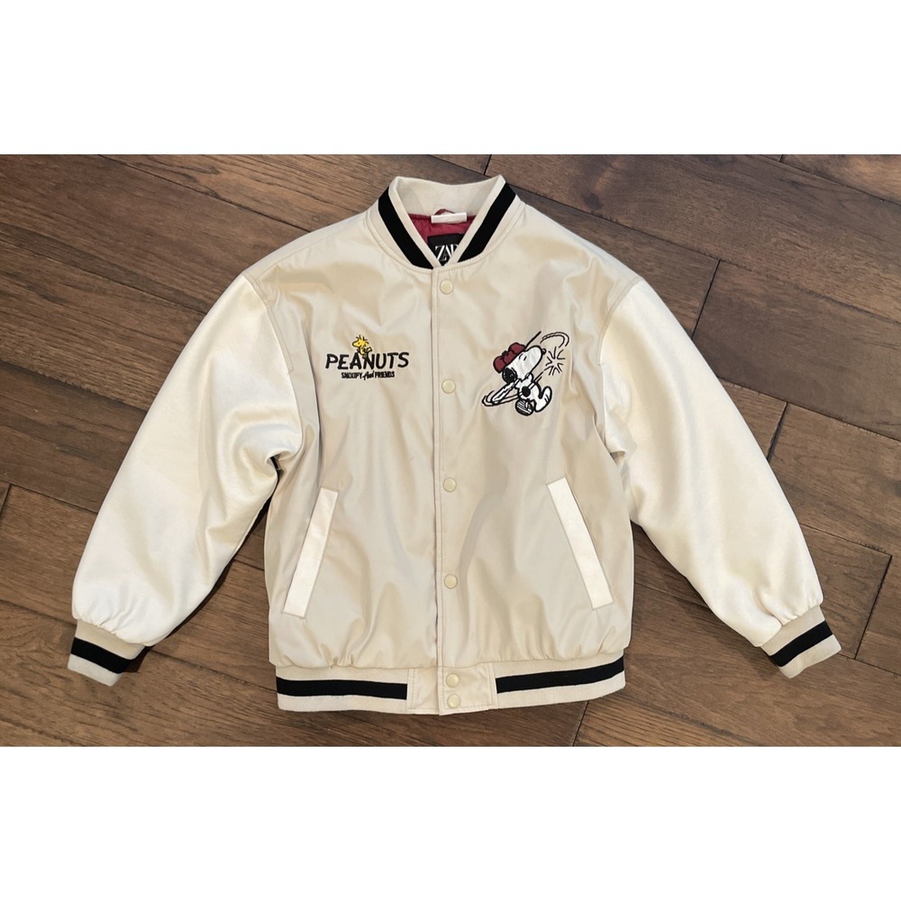 ZARA PEANUTS Jacket‎ Kids Large Snoopy Varsity Bomber Size 9-10 CM140